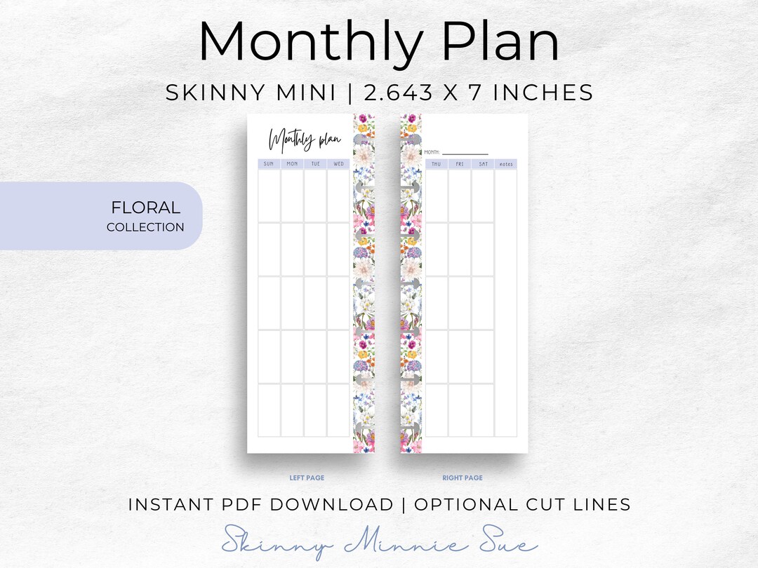 Floral Monthly Plan Printable: Skinny Mini Happy Planner Inserts ...
