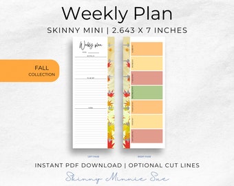 Skinny Mini Fall Happy Planner Printables, Minimalist Weekly Plan Inserts for Disc Planners, Cut Lines, Instant Download Sunday Monday Start