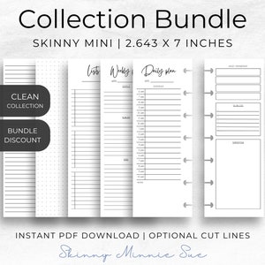 6 pages for the Skinny Mini Planner to include: left and right daily pages, and left pages for: weekly plan, lists, dot grid notes, narrow lines notes. Bundle discount as you get 5 templates for the price of 4 templates. Instant Download PDF.