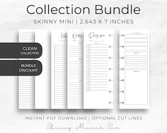 Skinny Mini BUNDLE Clean Happy Planner Printables for Disc Planners, Collection includes: daily, weekly, monthly, lists and notes!