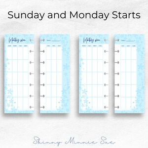 Skinny Mini Winter Happy Planner Printables, Monthly Plan Inserts for Disc Planners, Cut Lines, Instant Download Sunday Monday Start image 2