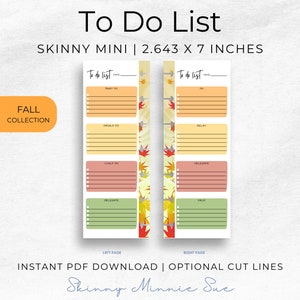 Skinny Mini Fall Happy Planner Printable, Minimalist Inserts for Disc Planners, Undated Task Tracker, Cut Lines, Instant Download To-do List image 1