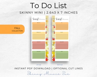 Skinny Mini Fall Happy Planner Printable, Minimalist Inserts for Disc Planners, Undated Task Tracker, Cut Lines, Instant Download To-do List