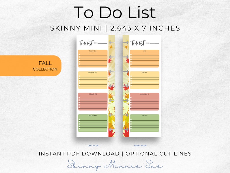 Skinny Mini Fall Happy Planner Printable, Minimalist Inserts for Disc Planners, Undated Task Tracker, Cut Lines, Instant Download To-do List image 1