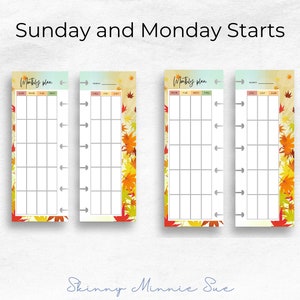 Skinny Mini Fall Happy Planner Printables, Monthly Plan Inserts for Disc Planners, Cut Lines, Instant Download Sunday Monday Start image 2