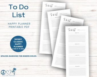 Skinny Happy Planner Inserts: Minimalist To-Do List (Digital Download)