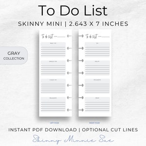 Skinny Mini Gray Happy Planner Printables, Minimalist Inserts Discbound, Undated Task Tracker, Cut Lines, Instant Download To-do Lists image 1