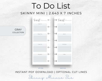 Skinny Mini Gray Happy Planner Printables, Minimalist Inserts Discbound, Undated Task Tracker, Cut Lines, Instant Download To-do Lists