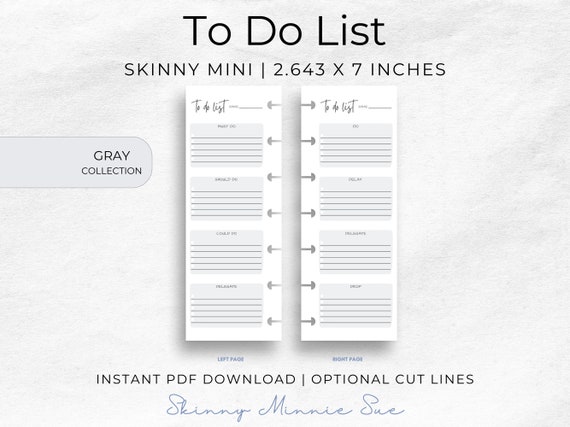 Skinny Mini Gray To-Do List Printable: Minimalist Planner Inserts (PDF Download)