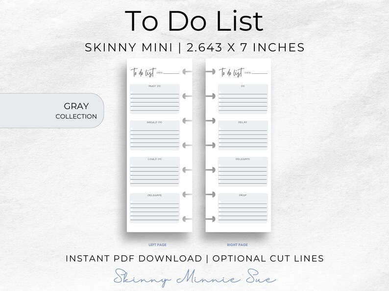 Skinny Mini Gray Happy Planner Printables, Minimalist Inserts Discbound, Undated Task Tracker, Cut Lines, Instant Download To-do Lists image 1