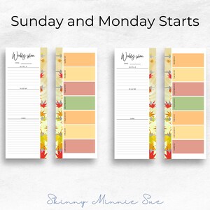 Skinny Mini Fall Happy Planner Printables, Minimalist Weekly Plan Inserts for Disc Planners, Cut Lines, Instant Download Sunday Monday Start image 2