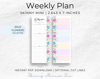 Wild Flowers Skinny Mini Weekly Planner Inserts (PDF Pattern)