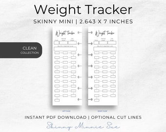 Skinny Mini Clean Weight Tracker Happy Planner Printable, Record Monthly Goals & What You Lose or Gain, Instant PDF Download with Cut Lines