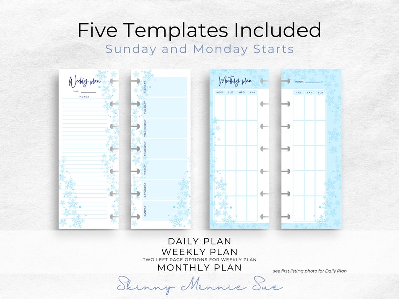 Skinny Mini BUNDLE Winter Happy Planner Printables, Collection includes: daily, weekly, monthly, to do list and gratitude notes image 2