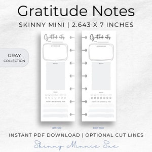 Skinny Mini Gray Happy Planner Printable, Simple Gratitude Notes for Disc Planners, Mood & Affirmations Tracker, Cut Lines, Instant Download image 1