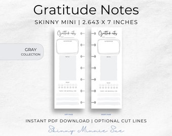Skinny Mini Gray Happy Planner Printable, Simple Gratitude Notes for Disc Planners, Mood & Affirmations Tracker, Cut Lines, Instant Download