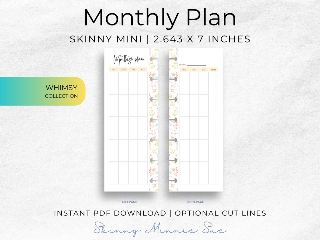 Skinny Mini Happy Planner Monthly Insert: Whimsy Design (PDF Download ...