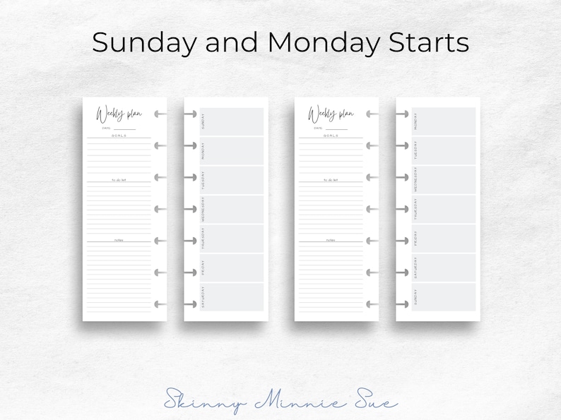 Skinny Mini Gray Weekly Planner Inserts: Minimalist Design (PDF ...