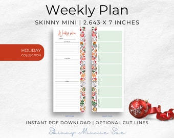 Skinny Mini Holiday Happy Planner Printables, Minimalist Weekly Plan Inserts for Planners, Cut Lines, Instant Download Sunday Monday Start