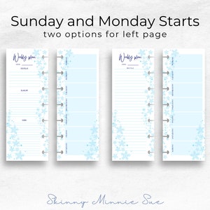 Skinny Mini Winter Happy Planner Printables, Minimalist Weekly Plan Disc Planner Inserts, Cut Lines, Instant Download Sunday Monday Start image 2