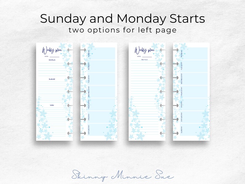 Skinny Mini Winter Happy Planner Printables, Minimalist Weekly Plan Disc Planner Inserts, Cut Lines, Instant Download Sunday Monday Start image 2