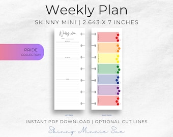 Skinny Mini Pride Happy Planner Printables, Rainbow Weekly Plan Inserts for Disc Planners, Cut Lines, Instant Download Sunday Monday Start