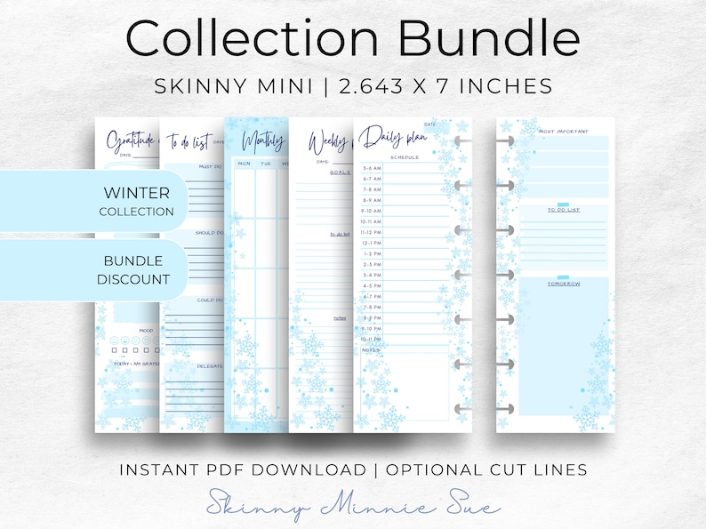 Skinny Mini BUNDLE Winter Happy Planner Printables, Collection includes: daily, weekly, monthly, to do list and gratitude notes image 1