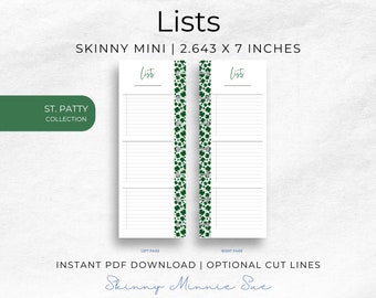 Skinny Mini St. Patty Lists Happy Planner Printables, Minimalist Inserts Discbound, Undated Task Tracker, Cut Lines, Instant Download Lists