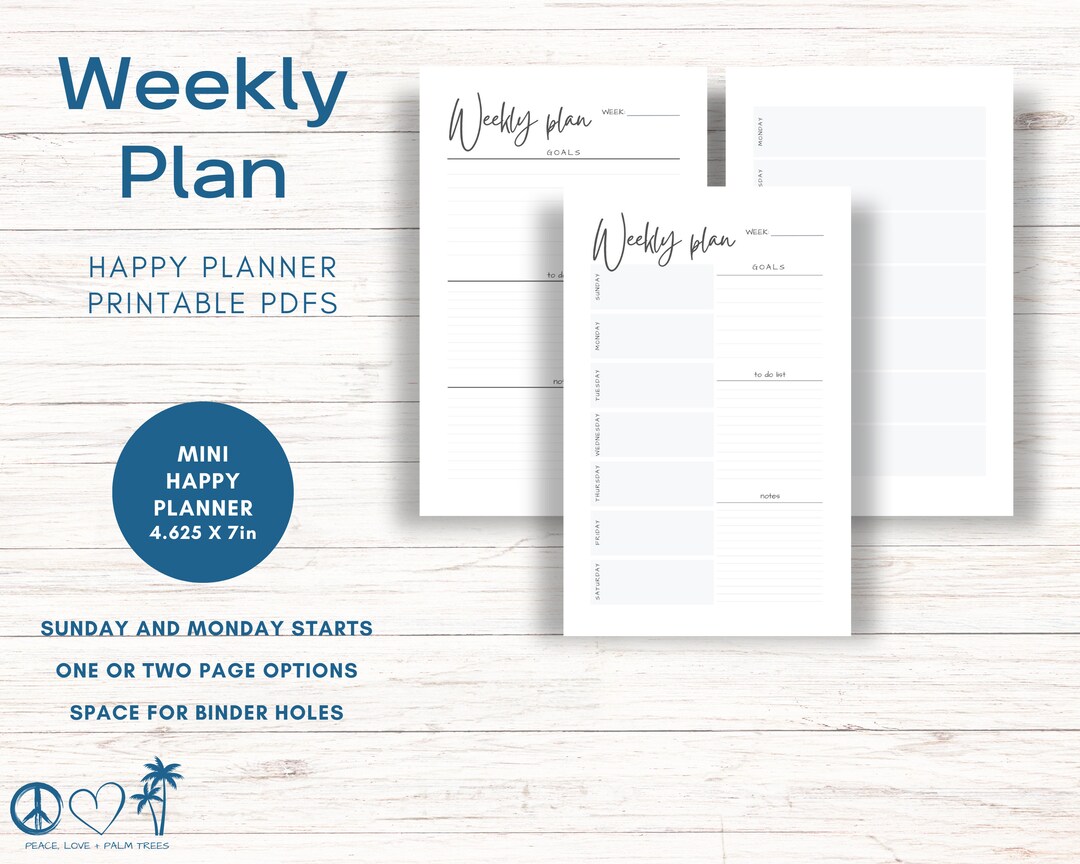 Mini Happy Planner Weekly Inserts: Minimalist Gray (printable PDF) - Etsy