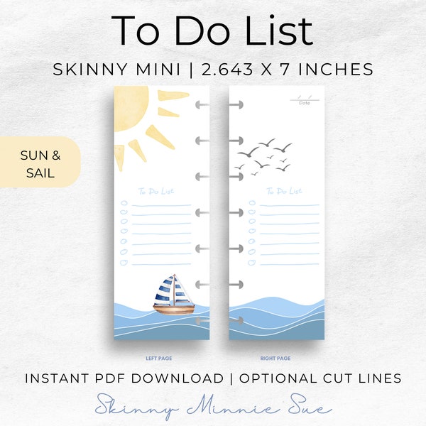 Skinny Mini Sun & Sail Happy Planner Printables, To Do Inserts for Disc Planners, Undated Task List, Cut Lines, Instant Download To-do Lists