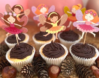 Decorazioni per cupcake a forma di fata fatte a mano – Set da 12 / Ali scintillanti con glitter / Decorazioni per compleanni a forma di fata