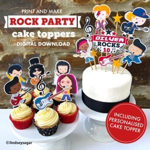 ROCKSTAR cake or cupcake Topper (DIGITAL FILE) , Printable cake topper to print at home, Personalised Cupcake topper, Rock birthday