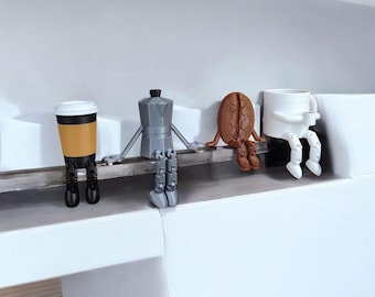 Articulated Coffee Lover's Decoration Set Coffee Bean Mug Moka Pot Buddy
