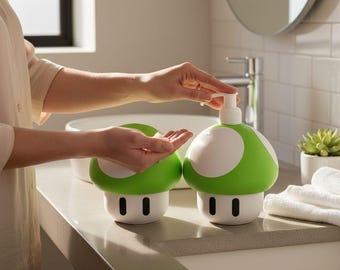 Retro Spiel Pilz Badezimmer Set - Seifenspender & Organizer