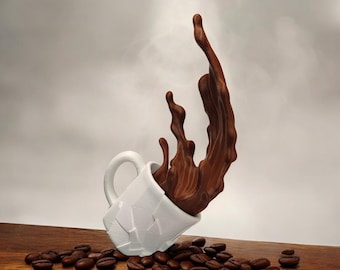 Floating Spilling Coffee Cup Sculpture: Time-Frozen Decoration