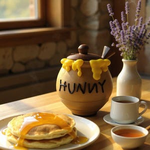 Honigdose mit Bienen Deckel & Löffel