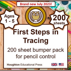 200 Sheet Pencil Control Bumper Pack - Printable Worksheets Age 1 - 5 First Steps in Tracing (Both UK and US versions!) EYFS Primary Writing