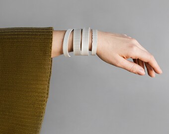 Minimalist Bracelet Set - Grey Waterproof Bracelet - Stacked Cuff - Cool 3D Printed Bracelet - Unique Bangle Set