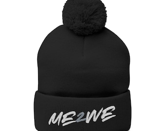 Pom-Pom Knit Beanie: ME2WE Embroidered Winter Cap