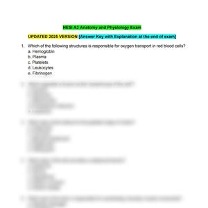 May include: A multiple-choice question from a HESI A2 Anatomy and Physiology exam. The question asks which structure is responsible for oxygen transport in red blood cells. The answer choices are Hemoglobin, Plasma, Platelets, Leukocytes, and Fibrinogen.
