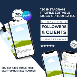 130 Editable Instagram Mockup Templates for Canva | IG Feed, Stories & Reels Mock-Ups | Social Media Branding Kit | Instant Download