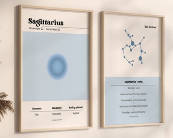Zestaw 2 plakatów SAGITTARIUS | Modny plakat gradientowy | Plakat astrologiczny | Plakat znaku zodiaku | Plakat estetyczny | Wydruk Aura | DRUK CYFROWY