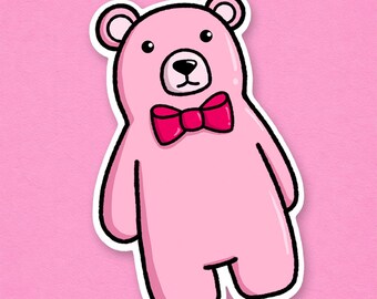 Pinker Bär Aufkleber | Kawaii Art, wetterfester Aufkleber