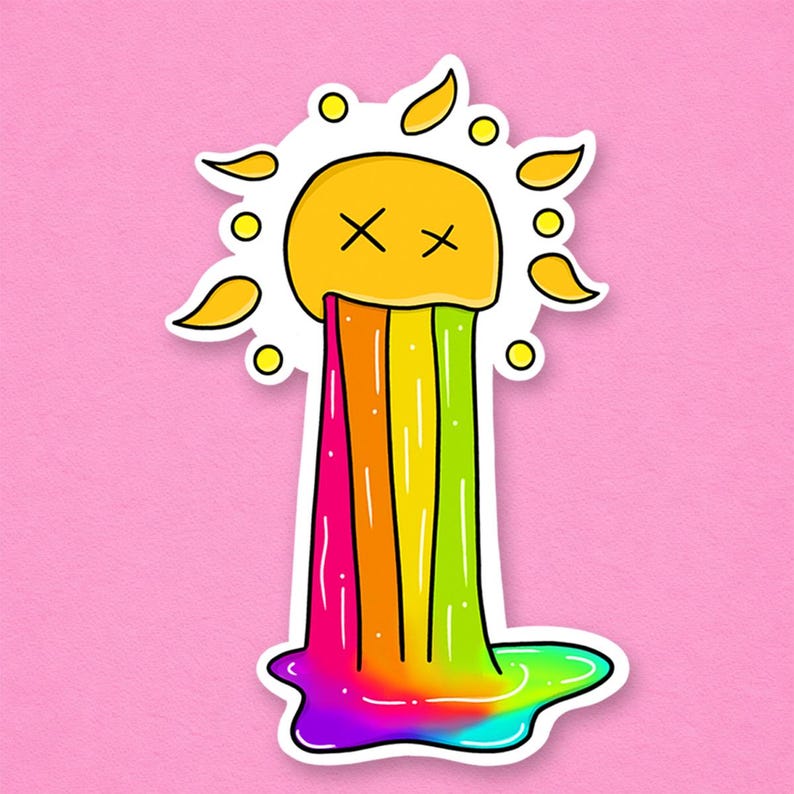 Vomiting Sticker Kawaii Sun Vomiting Rainbow Sticker | Weather-resistant - Etsy