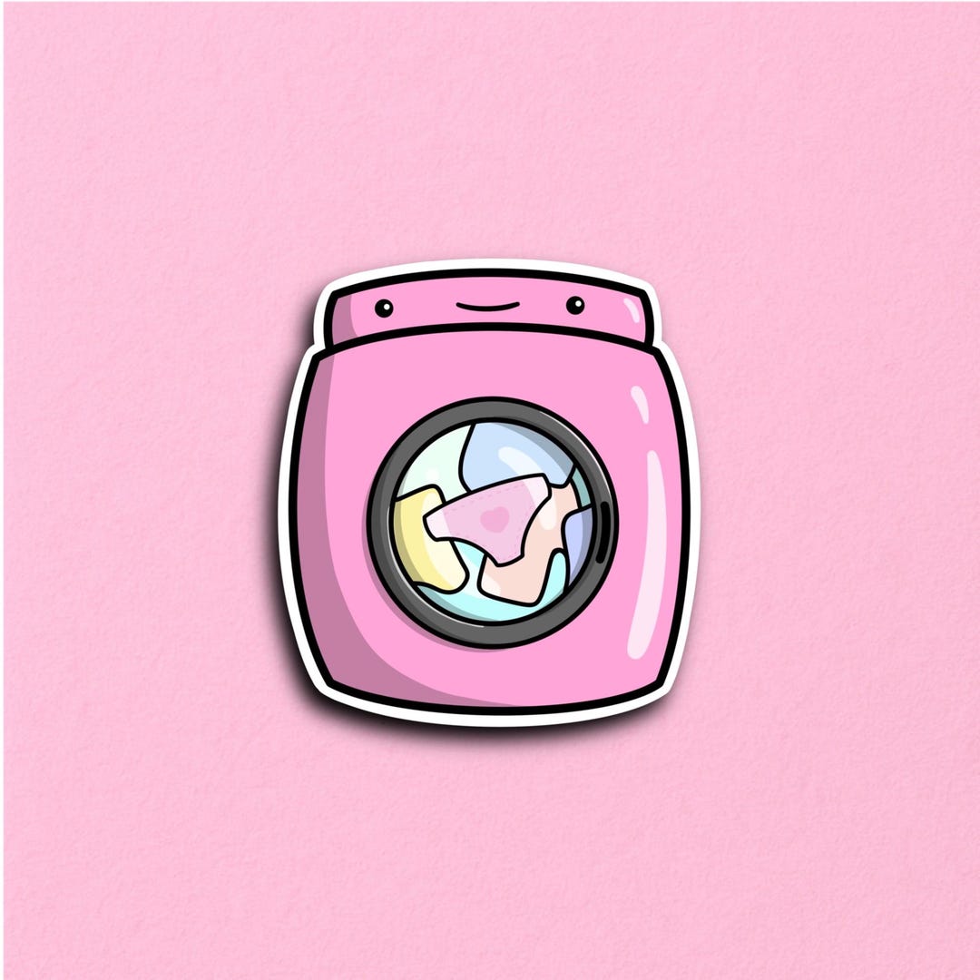 Machine Clean Sticker Cute Cute Pink Washing Machine Sticker, Kawaii Pastel Laundry Sticker Decal ...