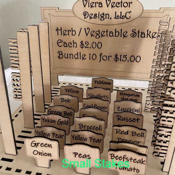 117 garden stakes with common herb, vegetable, and fruit, WITH display box (not physical-DIGITAL product) SVG,dxf,pdf,files for lasers