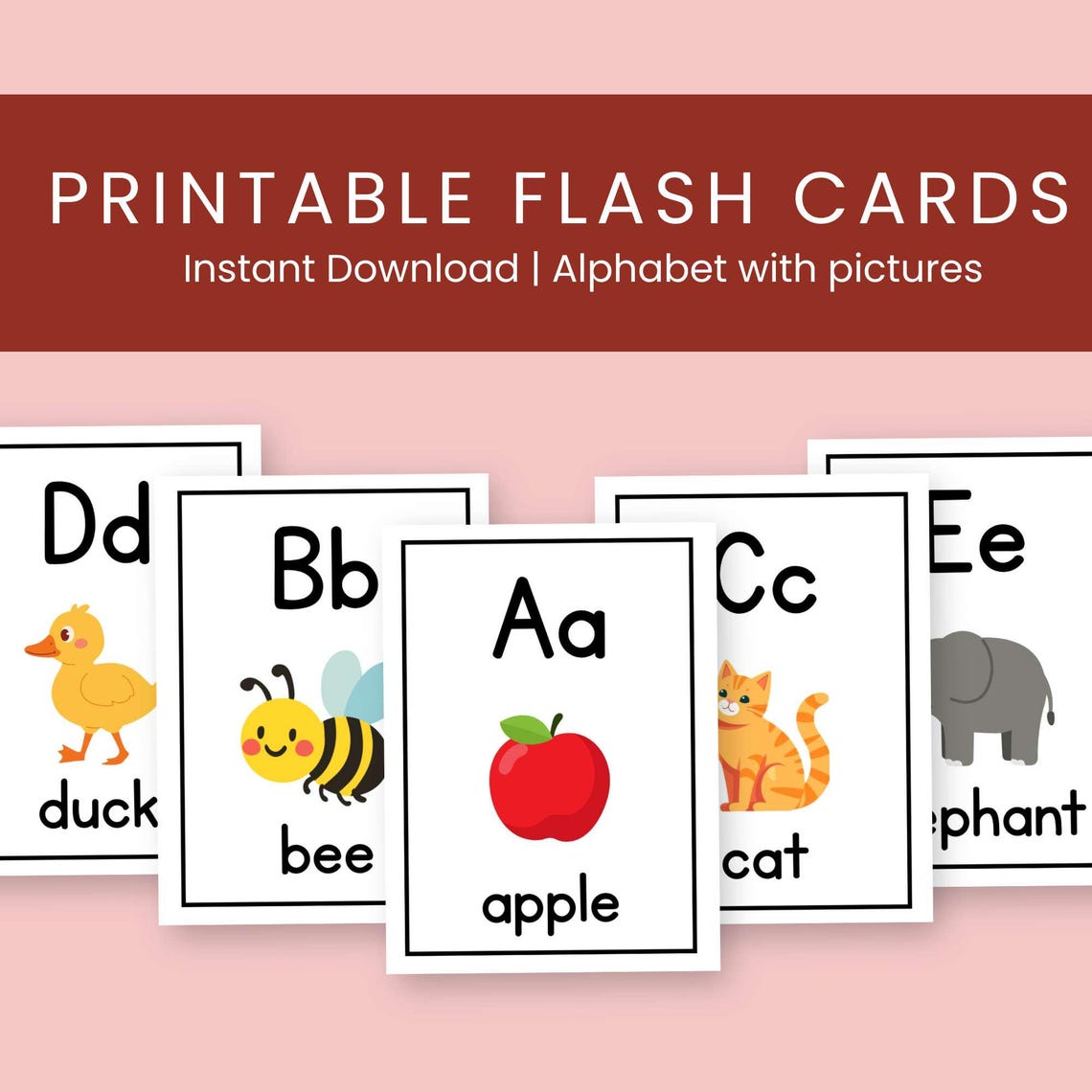 Alphabet Flash Cards Printable, ABC Learning for Toddlers (digital ...