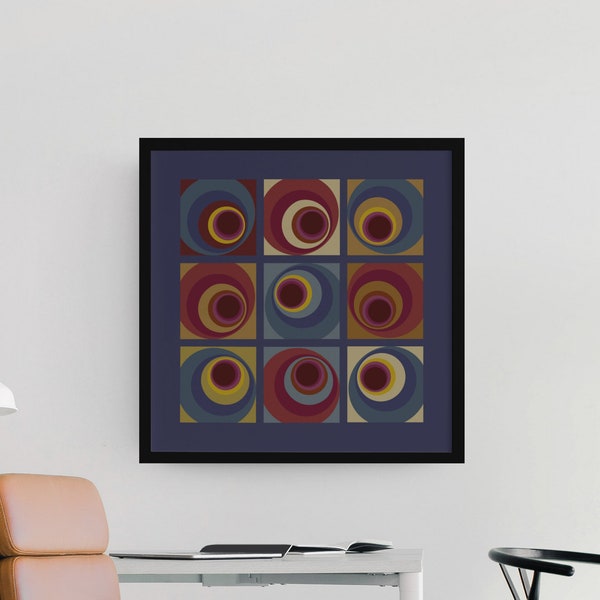 Circles digital art print | 3 variations | printable wall decor | neutral | modern | unique design | high resolution | dark blue colourway