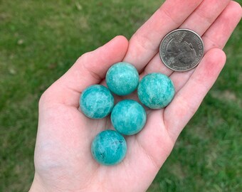 Flashy Amazonite Polished Mini Sphere | Natural Crystal Mineral Rock Stone soothing blue aqua communication healer