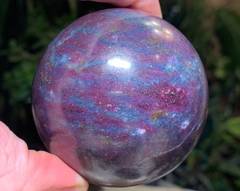 Ruby Kyanite UV Reactive 2.4” Polished Sphere | Red Pink Corundum Blue Kyanite High Quality High Frequency Natural Crystal Mineral Stone Mix